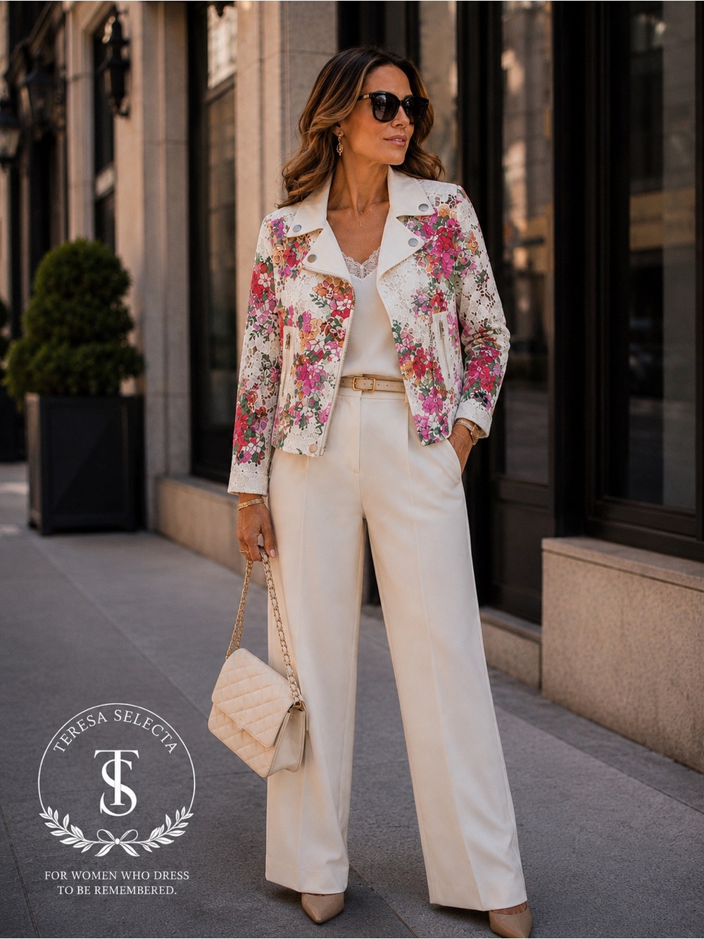NWT Adore Printed Floral Lace Moto Jacket White Multicolor Size L